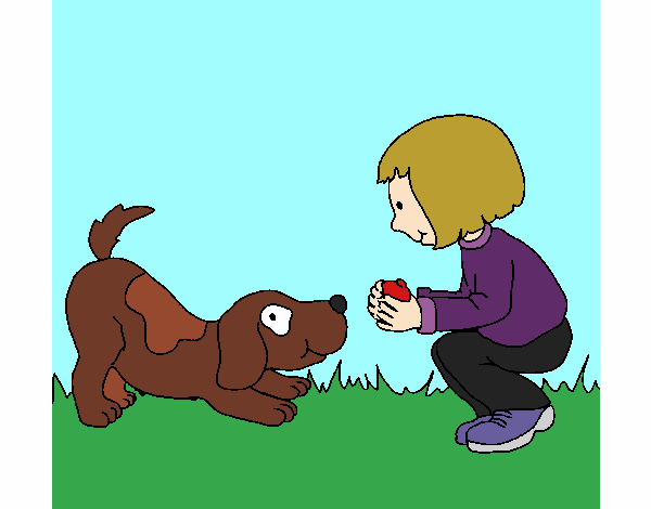Desenho Menina e cão a brincar pintado por JamillyPG