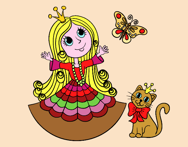 Desenho  Princesa com o gato e borboleta pintado por CRIADO