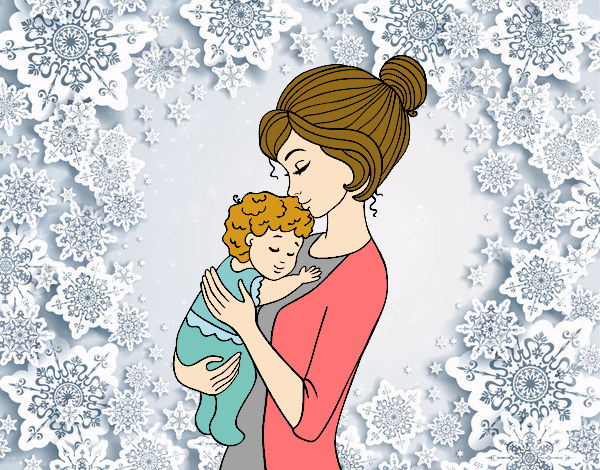 Desenho Mãe levando o bebê pintado por Gisla