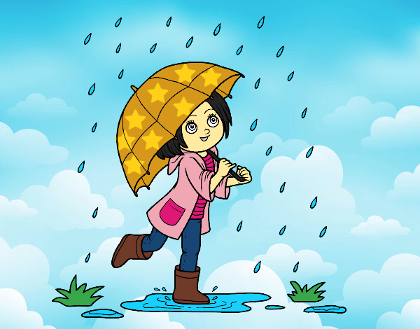 Desenho Menina com guarda-chuva na chuva pintado por daye