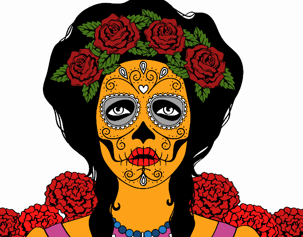 Desenho Mulher caveira mexicana pintado por Silma 