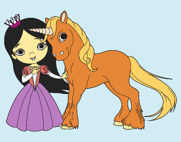 Desenho Princesa e unicórnio pintado por Clarice1