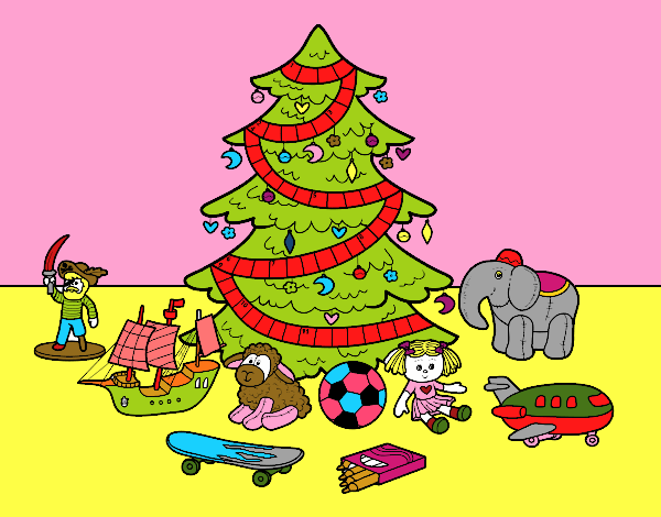 Desenho Árvore de Natal e brinquedos pintado por dirce