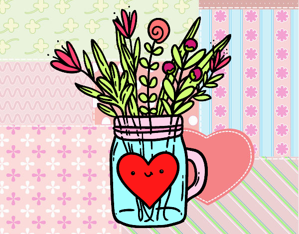 Desenho Pote com flores silvestres e um coração pintado por Nayelly 