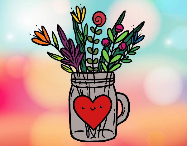 Desenho Pote com flores silvestres e um coração pintado por AkaManah