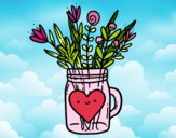Desenho Pote com flores silvestres e um coração pintado por anaLuh