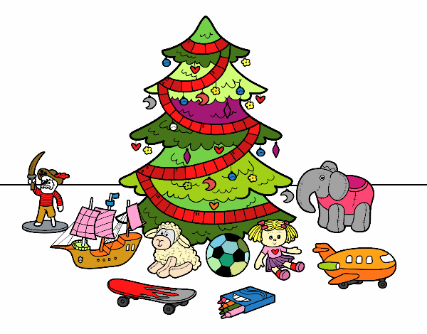 Desenho Árvore de Natal e brinquedos pintado por Dalvamgcs