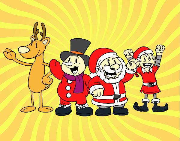 Desenho Papai Noel e seus amigos pintado por Dalvamgcs