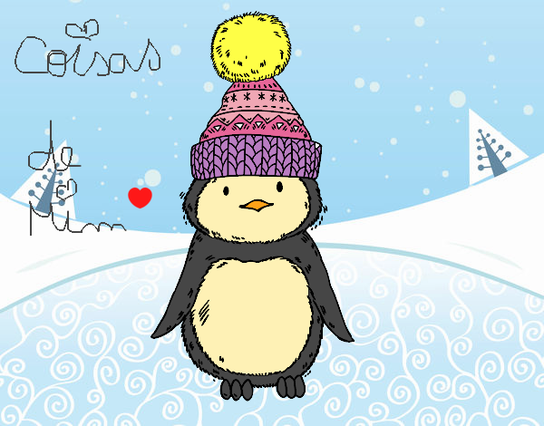 Desenho Pinguim com chapéu do inverno pintado por CoisasDeMi