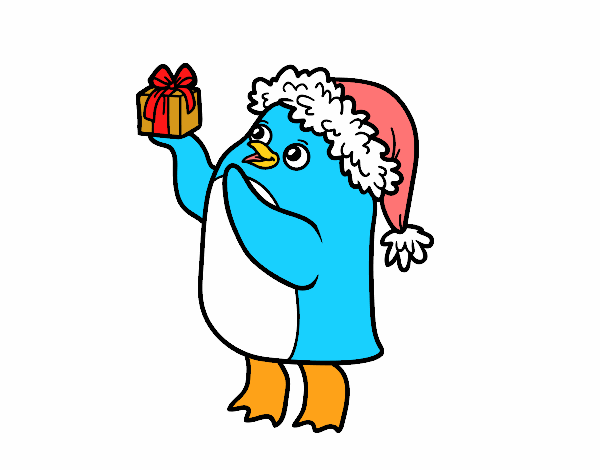 Desenho Pinguim com chapéu e presente de Natal pintado por heikroni