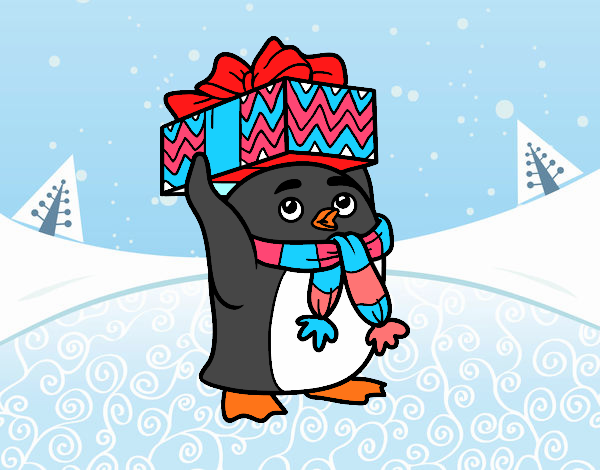 Pinguim com presente de Natal