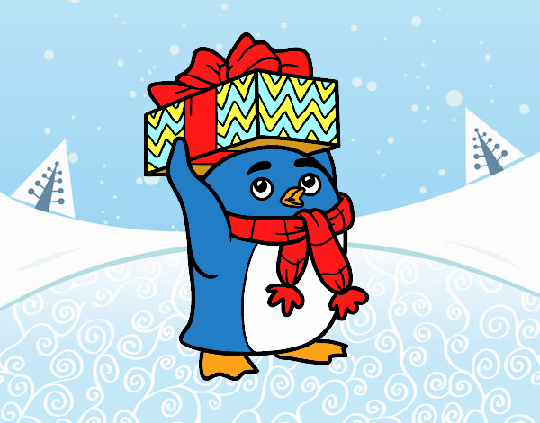 Desenho Pinguim com presente de Natal pintado por heikroni