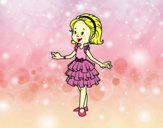 Desenho Menina com vestido de baile pintado por colori