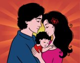 Desenho Família abraço pintado por BIAJO