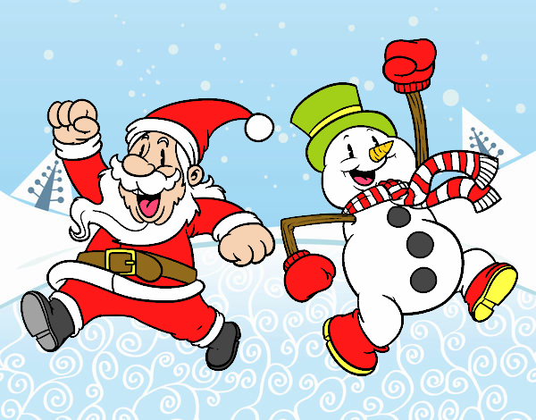 Desenho Papai Noel e boneco de neve de salto pintado por DunLin