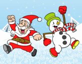 Desenho Papai Noel e boneco de neve de salto pintado por DunLin