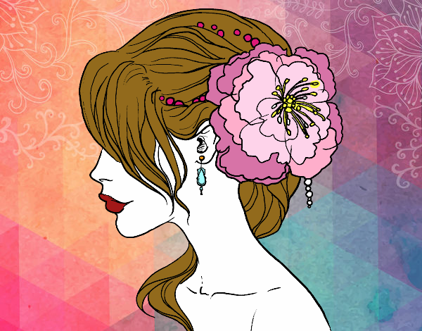 Desenho Penteado de casamento com flor pintado por DudaReis