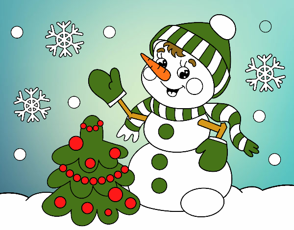 Desenho Boneco de neve do cartão de Natal pintado por leonor2013