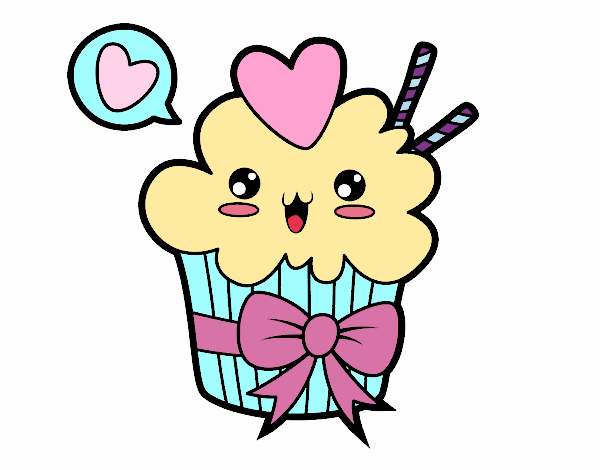 Desenho de Cupcake kawaii com laço pintado e colorido por Usuário não  registrado o dia 13 de Janeiro do 2017