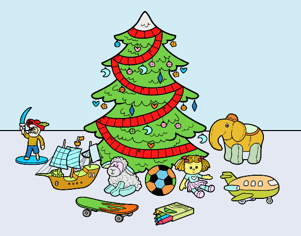 Desenho Árvore de Natal e brinquedos pintado por luzinda