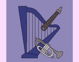 Desenho Harpa, flauta e trompeta pintado por ceciliaz