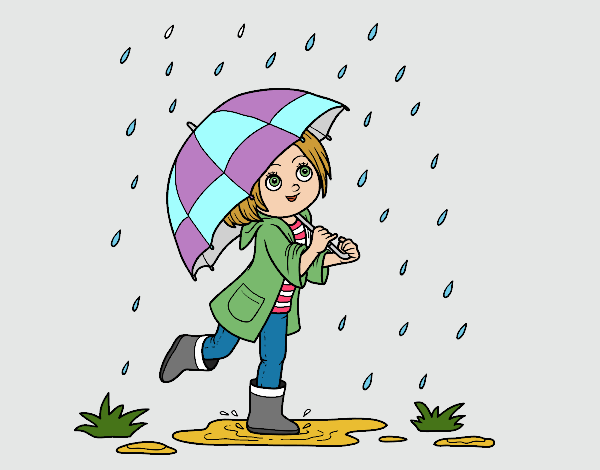 Desenho Menina com guarda-chuva na chuva pintado por Craudia