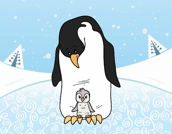 Desenho  Pinguim com seu bebê pintado por Craudia