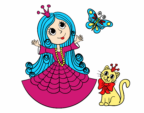 Desenho  Princesa com o gato e borboleta pintado por Sissy