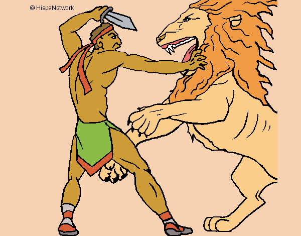 Desenho Gladiador contra leão pintado por Craudia