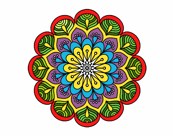 Desenho Mandala flor e folhas  pintado por orandi