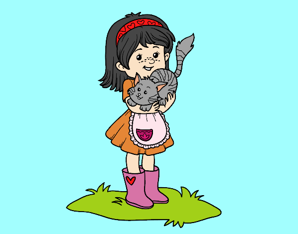 Desenho Menina com gatito pintado por Valeriah