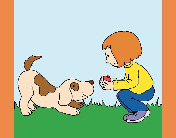 Desenho Menina e cão a brincar pintado por Craudia