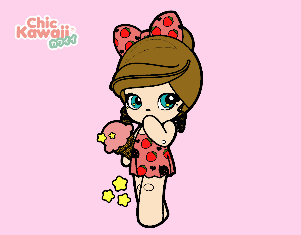 Desenho de Menina kawaii com sorvete pintado e colorido por Usuário não  registrado o dia 09 de Julho do 2020
