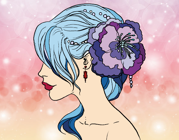 Desenho Penteado de casamento com flor pintado por DeiDei
