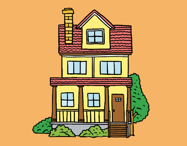 Desenho Casa de dois andares com sótão pintado por Craudia