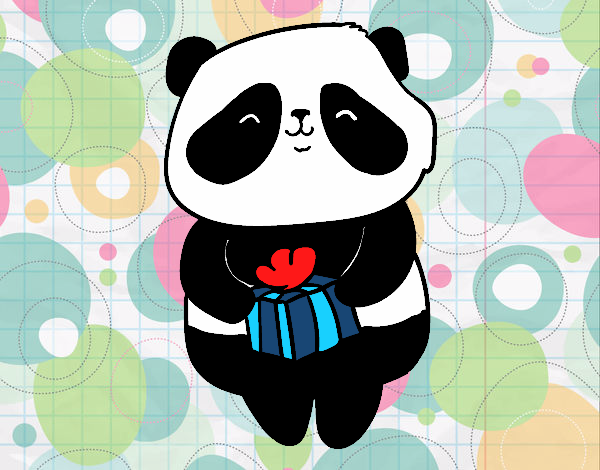 Desenho Panda com presente pintado por luzinda