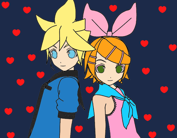 Desenho Len e Rin Kagamine Vocaloid pintado por Morenasz