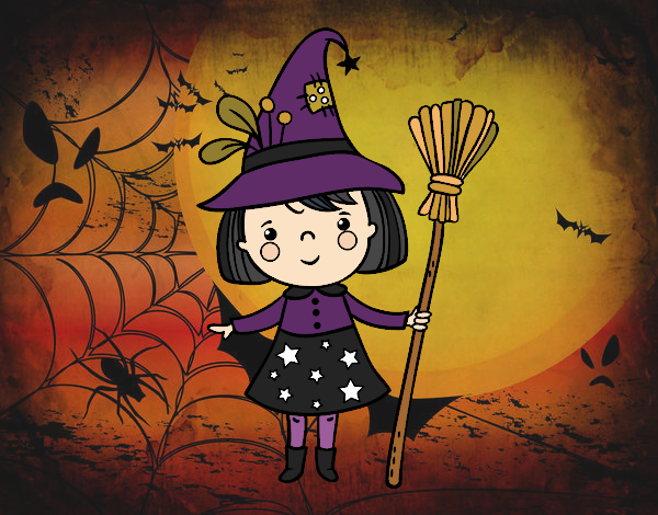 Desenho Menina bruxa do Halloween pintado por Craudia