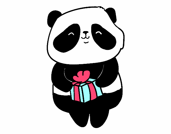 Desenho Panda com presente pintado por likemey