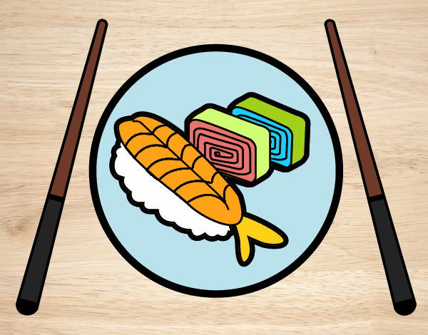 Desenho Placa de Sushi pintado por AndressaBR