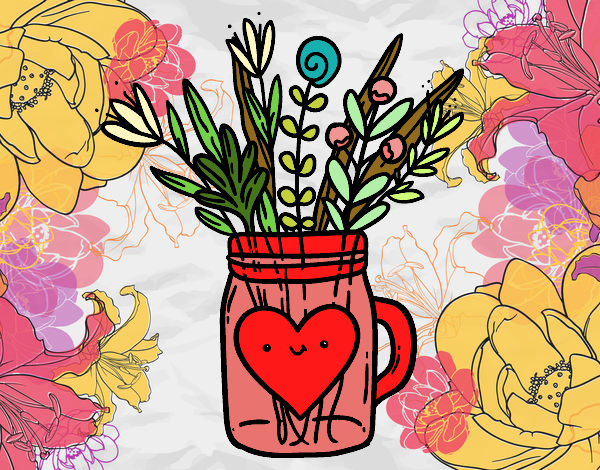 Desenho Pote com flores silvestres e um coração pintado por AndressaBR