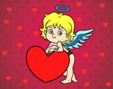 Desenho Cupido e um coração pintado por Juhzinha