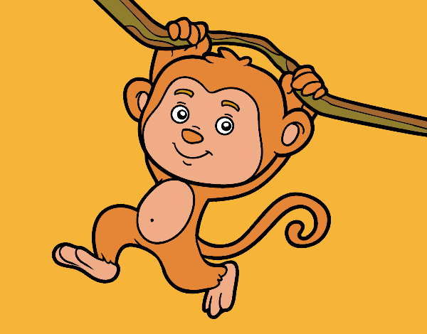 Desenho Macaco pendurado em um galho pintado por sananamor
