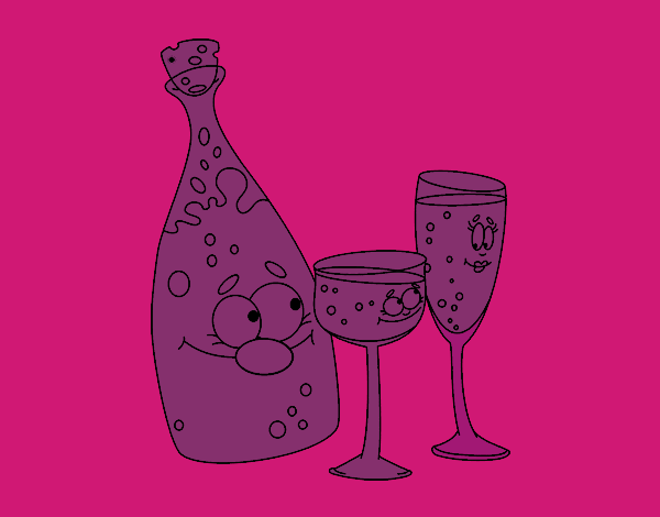 Garrafas de champanhe e taças
