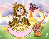Desenho  Princesa com o gato e borboleta pintado por FabiK