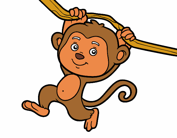 Desenho Macaco pendurado em um galho pintado por BiaGabi