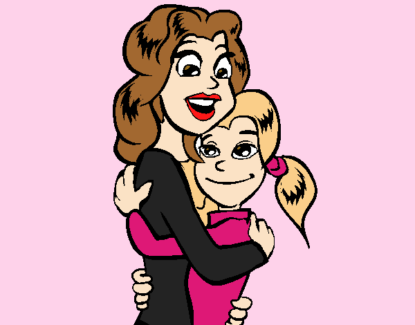 Desenho Mãe e filha abraçaram pintado por vanalb