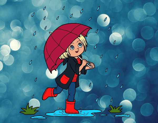 Desenho Menina com guarda-chuva na chuva pintado por vanalb