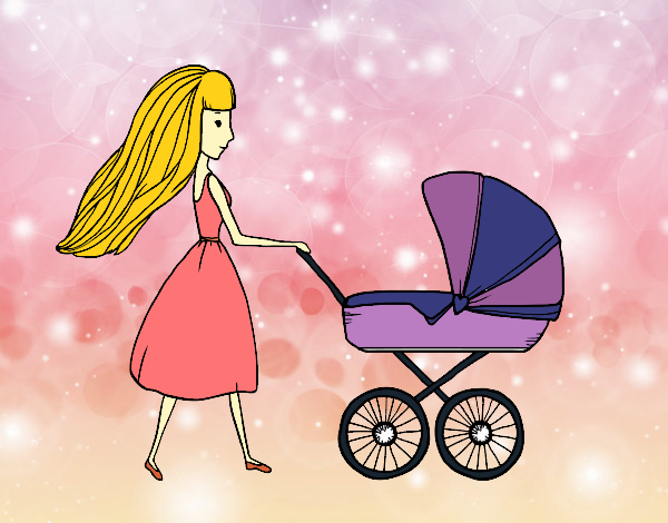 Desenho  Mãe com carrinho de criança pintado por anaCFAIAL