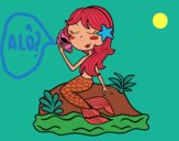 Desenho Sereia sentada numa rocha com uma caracol de mar pintado por ceciliaz